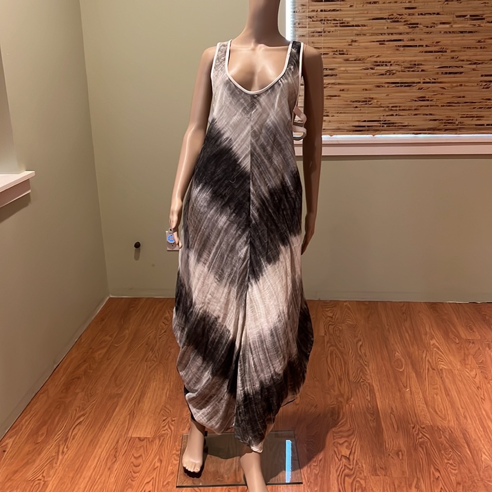 Nicholas K Laro Maxi Dress in Beige Gray Brown With Genuine Leather Straps L
